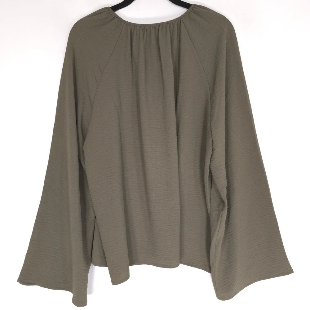 MICHAEL KORS Women's New Top Blouse LARGE Olive Bell Sleeve Casual QS540USDQ0